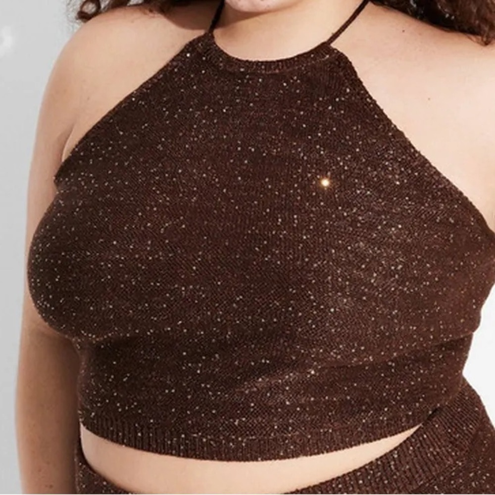 Wild fable, brown sparkle, halter knit top